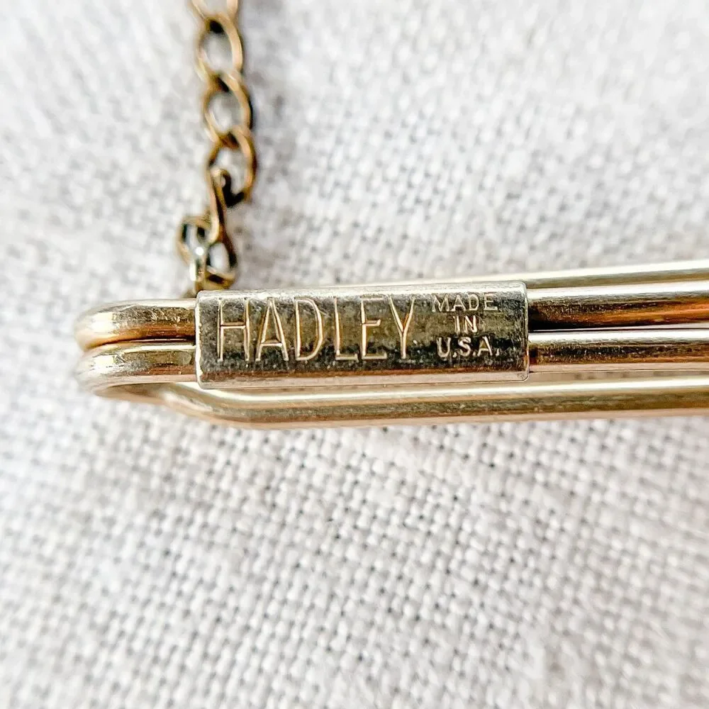 Vintage Hadley Tie Bar Clip Chain Gold Tone Mens Formal Wedding Groom Classic